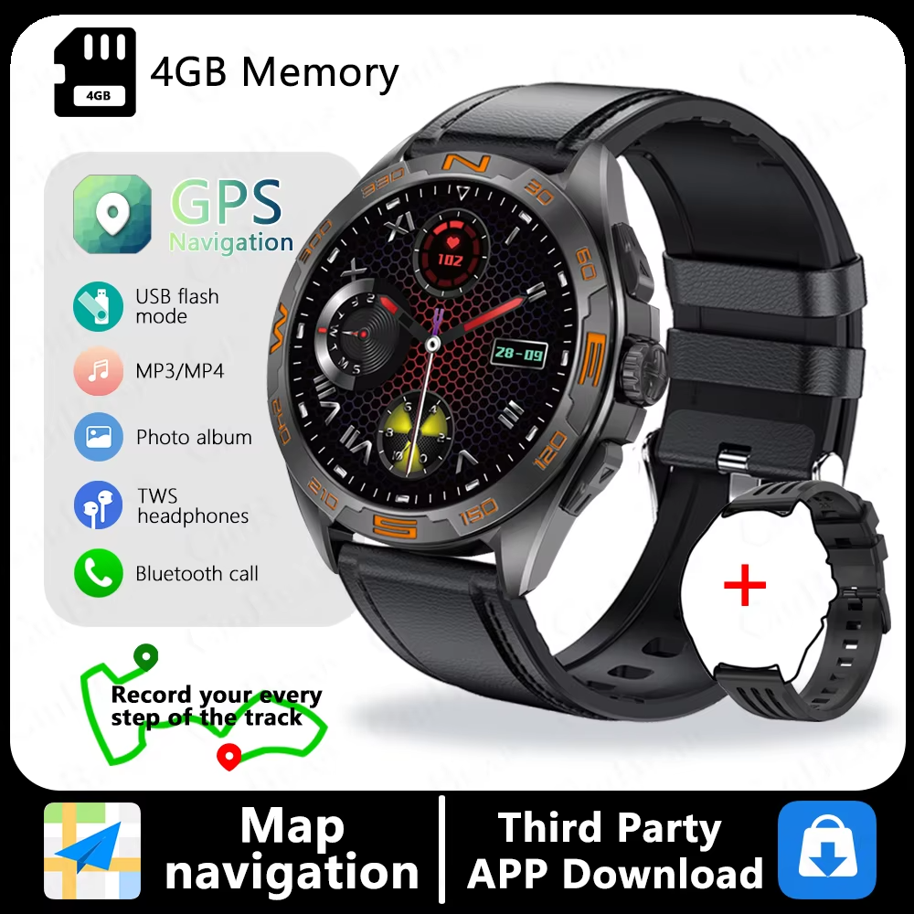 2025New GPS Smart Watch Maps Navigation 1.43inch AMOLED Screen 4GB Large Memory TWS Headset Bluetooth Call Sports Smartwatch Man