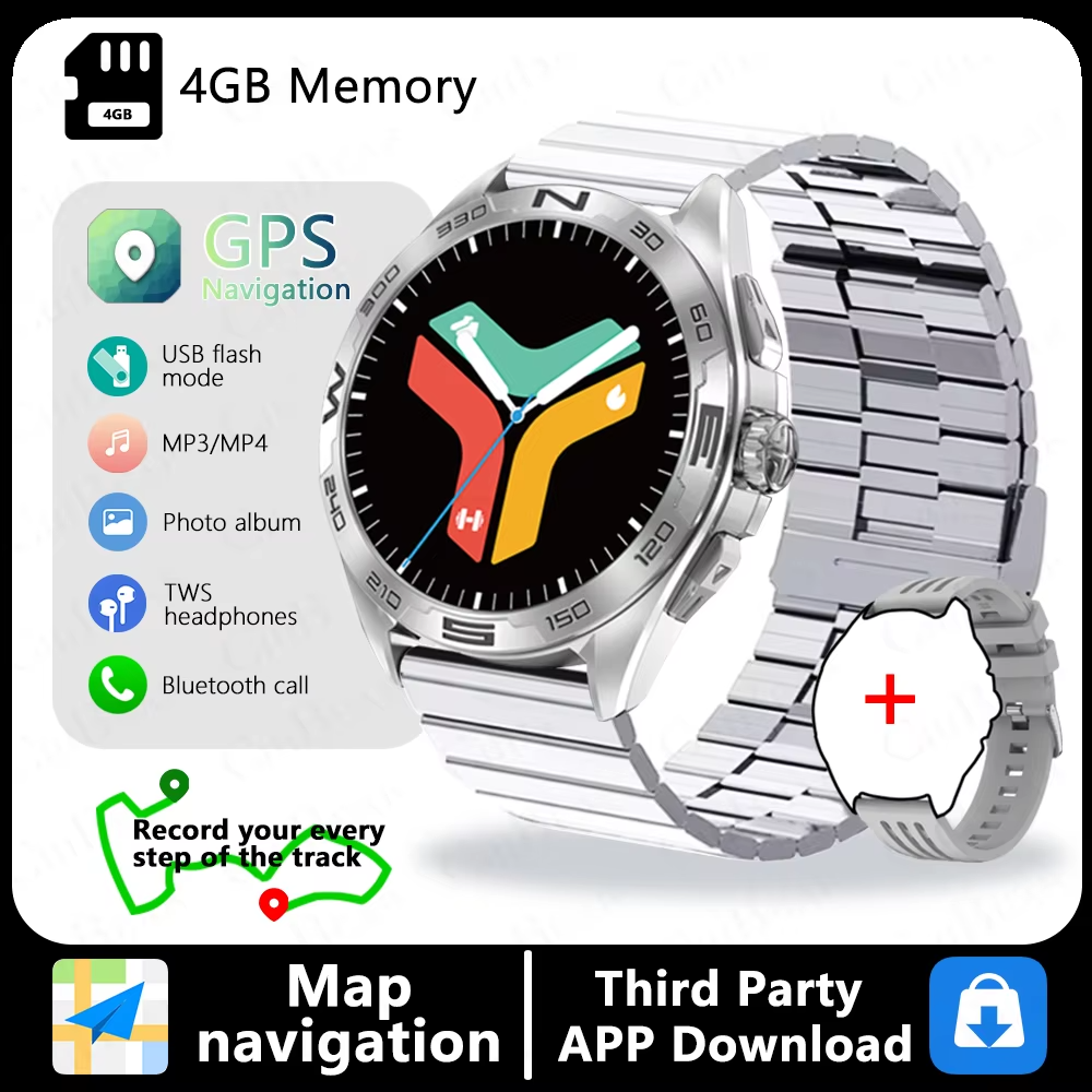 2025New GPS Smart Watch Maps Navigation 1.43inch AMOLED Screen 4GB Large Memory TWS Headset Bluetooth Call Sports Smartwatch Man