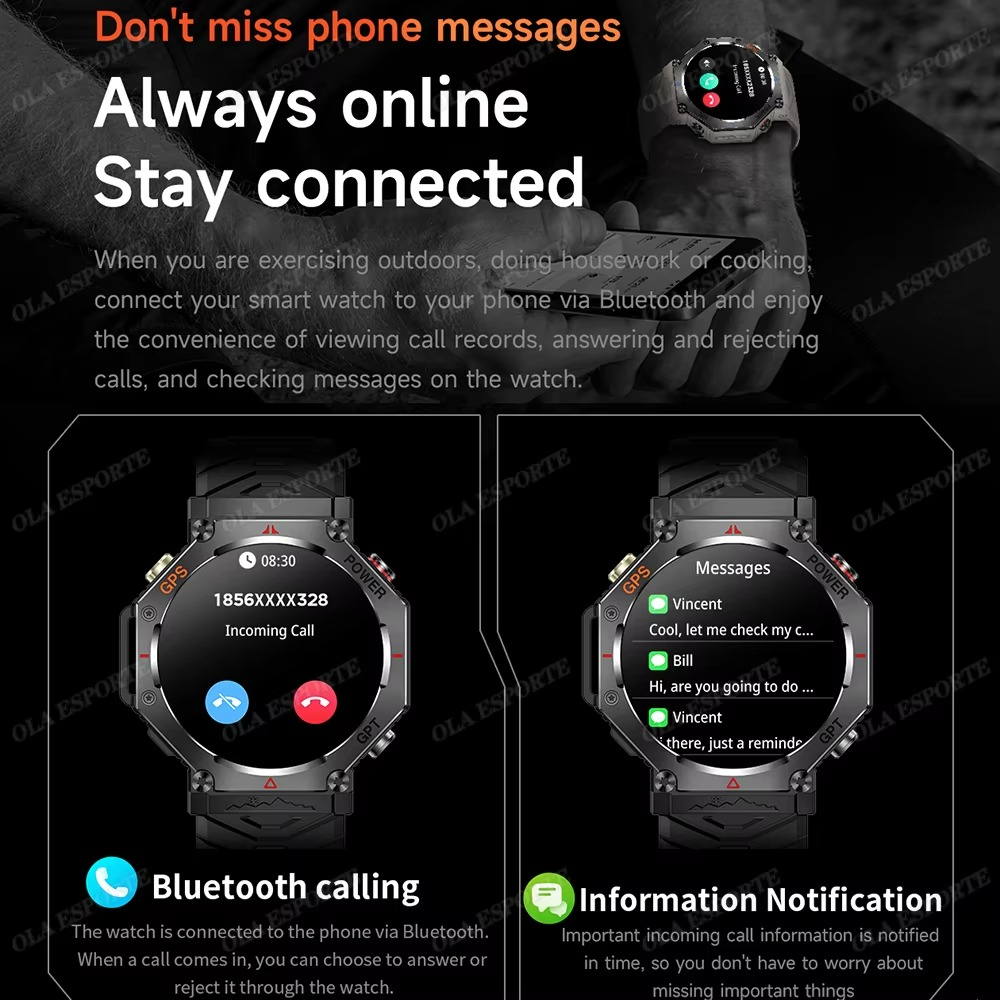 New Swimming Smart Watch for Xiaomi Huawei Watch IP69K Waterproof BT Call GPS Compass Amoled Military Sport Smartwatch Men Women