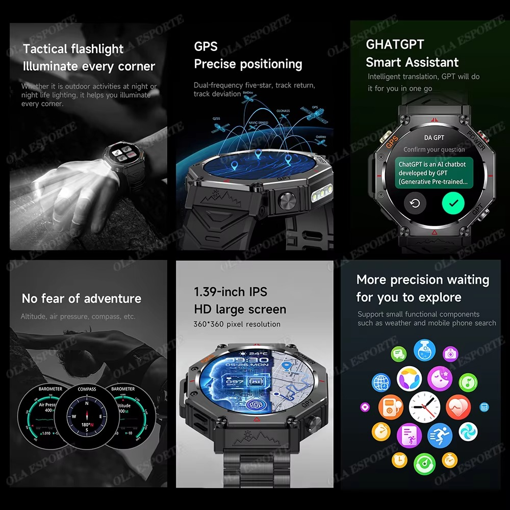 New Swimming Smart Watch for Xiaomi Huawei Watch IP69K Waterproof BT Call GPS Compass Amoled Military Sport Smartwatch Men Women