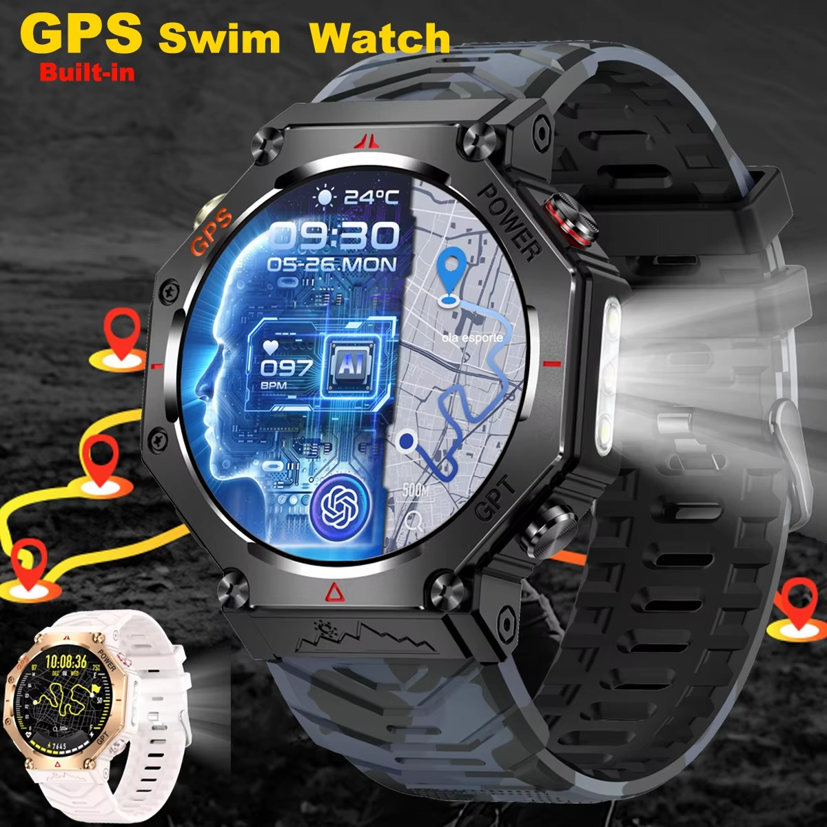 New Swimming Smart Watch for Xiaomi Huawei Watch IP69K Waterproof BT Call GPS Compass Amoled Military Sport Smartwatch Men Women