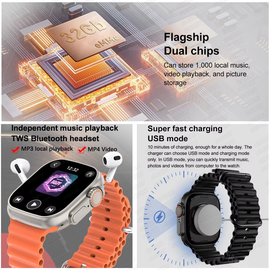 DT Ultra 3 Smartwatch Amoled Screen 4GB MP3 MP4 Player Bluetooth Network Sharing APP Store ChatGPT Smart AI Watch Men Sportwatch