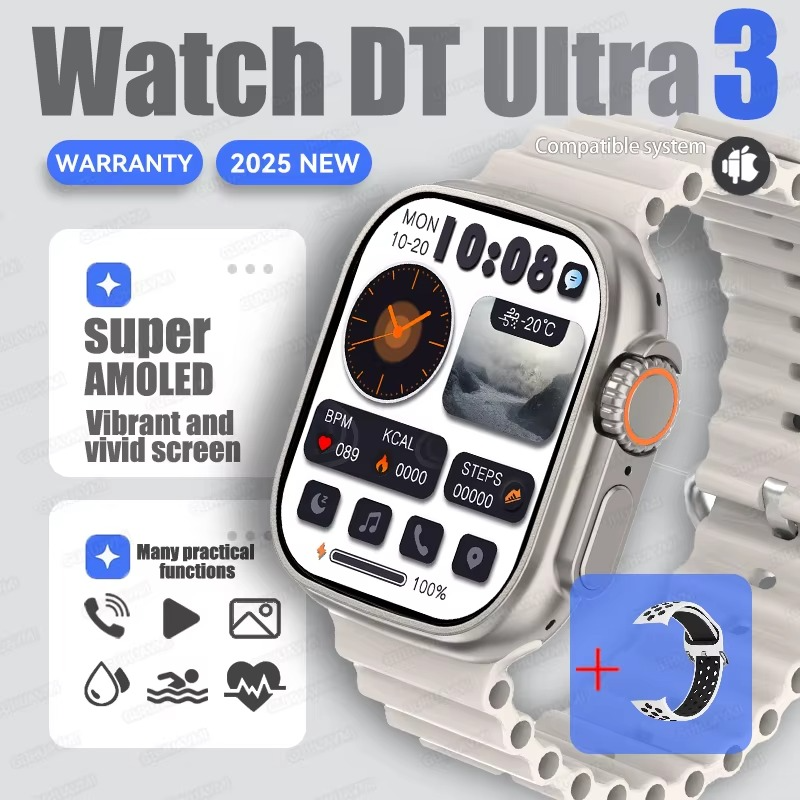2025 For Samsung New Watch Ultra Smartwatch 32G Memory Video GPS NFC AMOLED Fitness Sport Health Watches TWS Earphone mode Clock