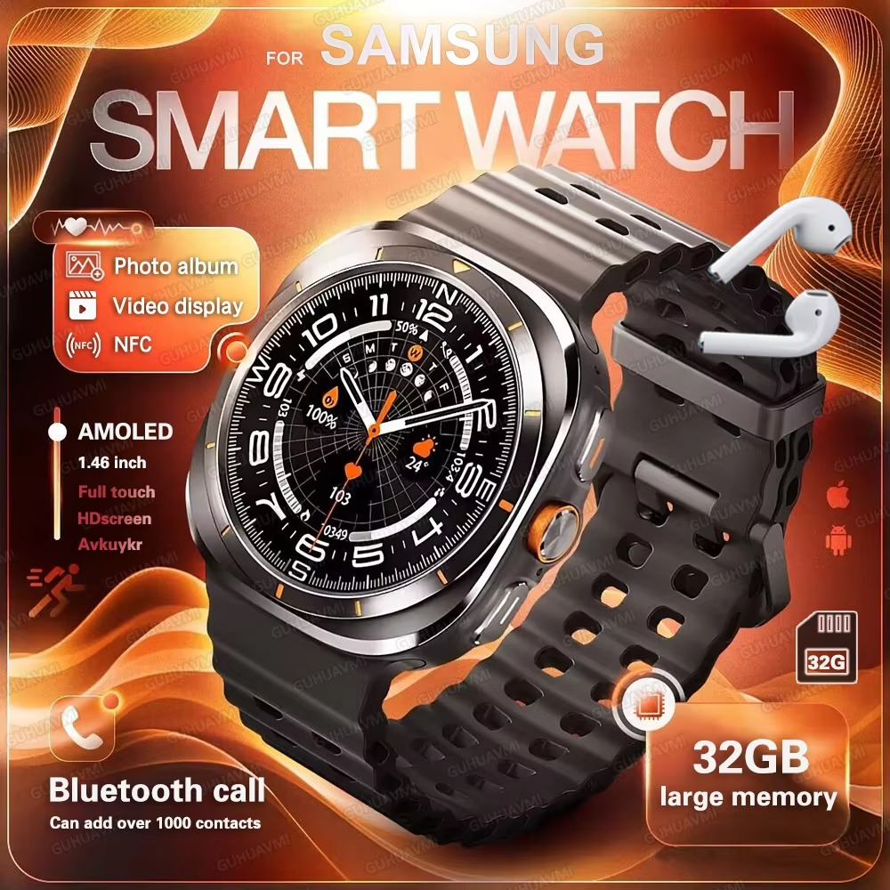 2025 For Samsung New Watch Ultra Smartwatch 32G Memory Video GPS NFC AMOLED Fitness Sport Health Watches TWS Earphone mode Clock