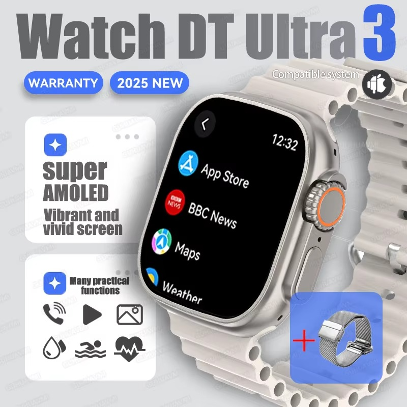 2025 For Samsung New Watch Ultra Smartwatch 32G Memory Video GPS NFC AMOLED Fitness Sport Health Watches TWS Earphone mode Clock