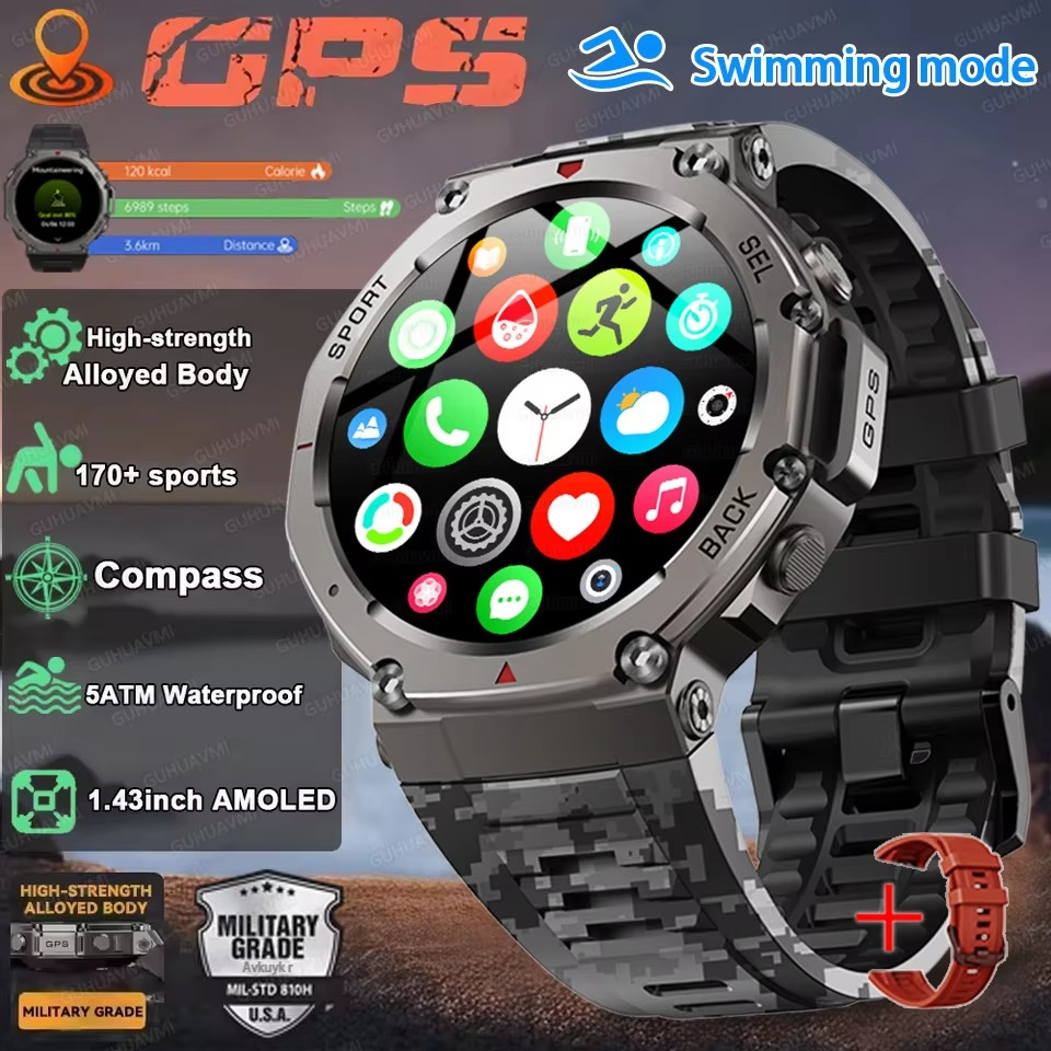 T-Rex 3 Military GPS Men Smartwatch For Xiaomi Samsung 10ATM Waterproof AMOLED Screen Dual-band GNSS 170+ Sports HD Call Watches