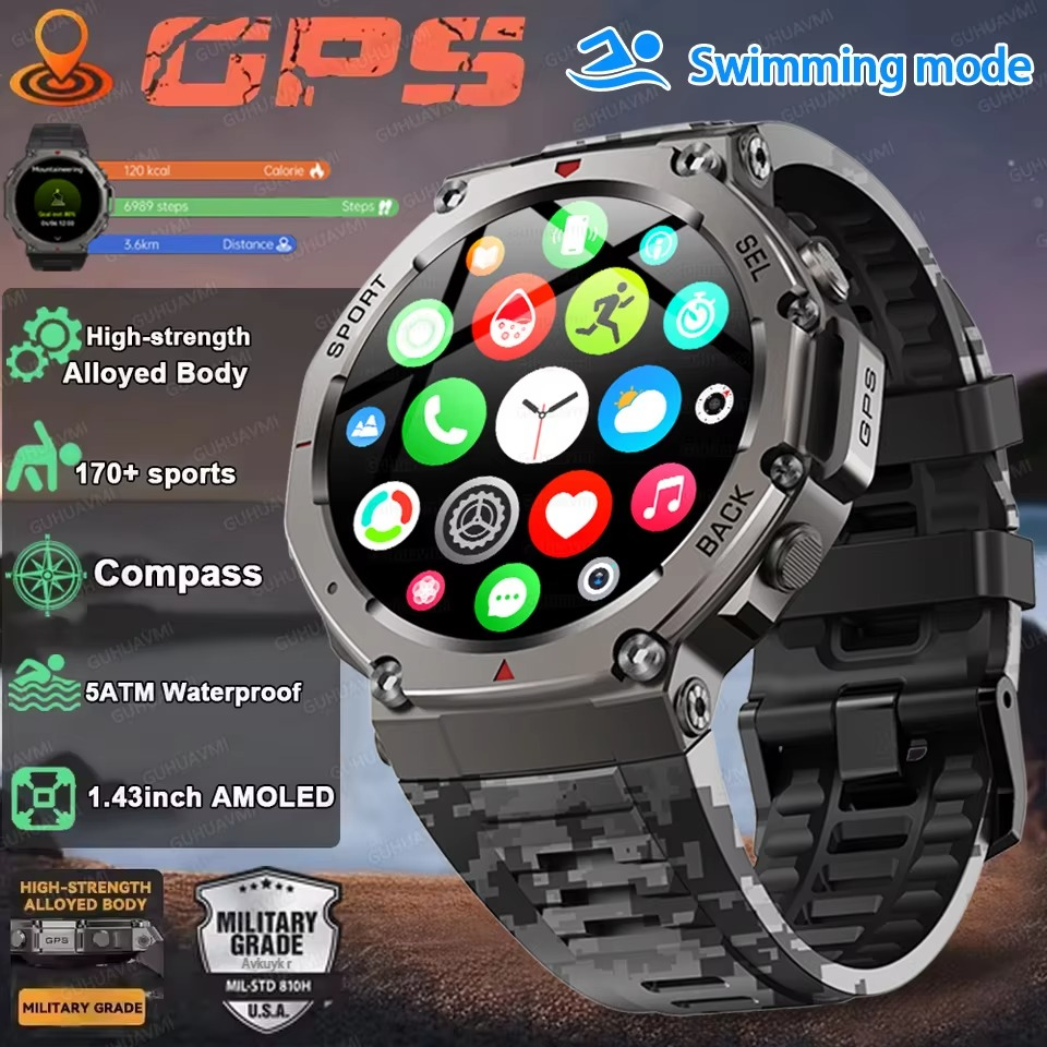T-Rex 3 Military GPS Men Smartwatch For Xiaomi Samsung 10ATM Waterproof AMOLED Screen Dual-band GNSS 170+ Sports HD Call Watches