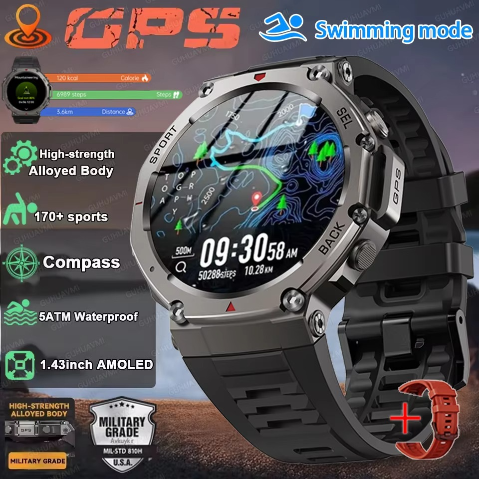 T-Rex 3 Military GPS Men Smartwatch For Xiaomi Samsung 10ATM Waterproof AMOLED Screen Dual-band GNSS 170+ Sports HD Call Watches