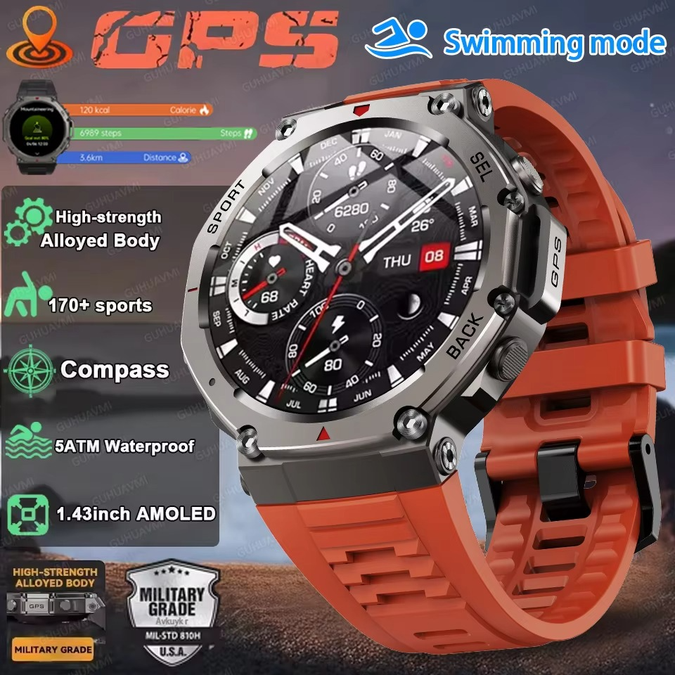 T-Rex 3 Military GPS Men Smartwatch For Xiaomi Samsung 10ATM Waterproof AMOLED Screen Dual-band GNSS 170+ Sports HD Call Watches