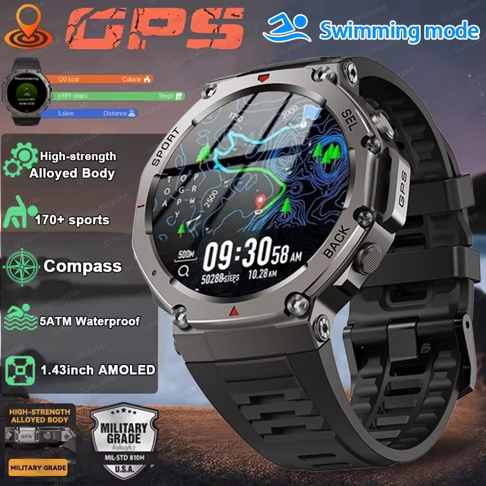 T-Rex 3 Military GPS Men Smartwatch For Xiaomi Samsung 10ATM Waterproof AMOLED Screen Dual-band GNSS 170+ Sports HD Call Watches