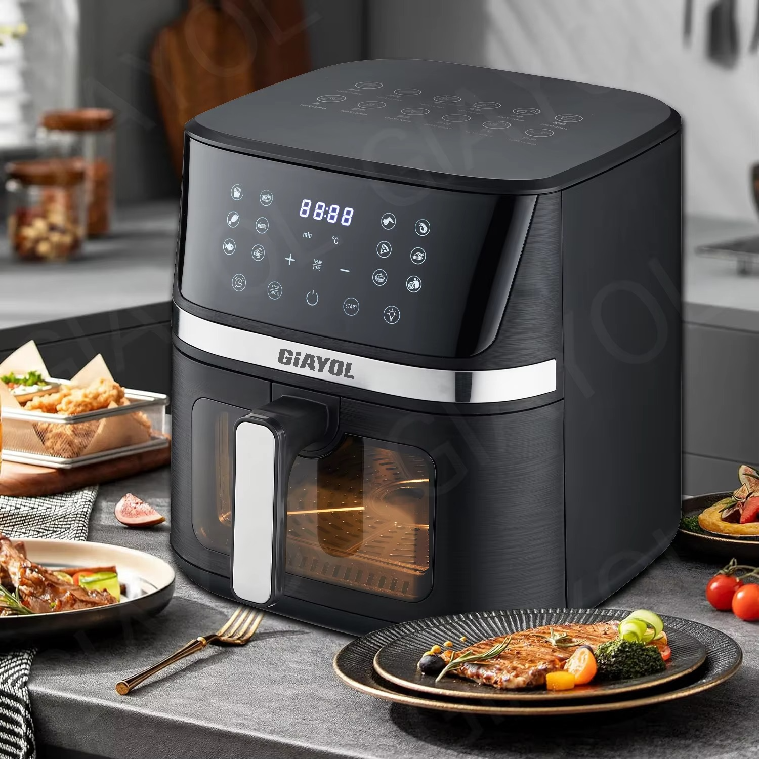 5Liter 6L 7L 8L 9L 10L 11L 12Litre Oil Free Fryer Electric Digital Rapid Air Fryer Stainless Steel Smart Visible air Fryer