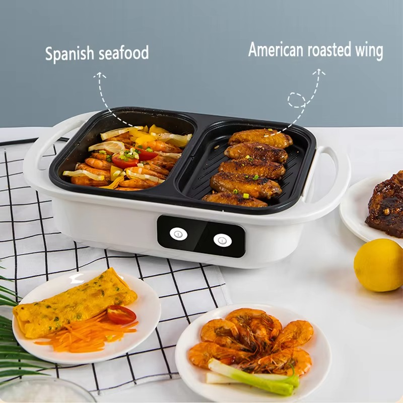 2 in 1 Non-Stick Shabu Pot and Griddle Multi Cookers BBQ Shabu Shabu Pot with Grill, Steaks, Ramen& Noodles,electric cooking pot