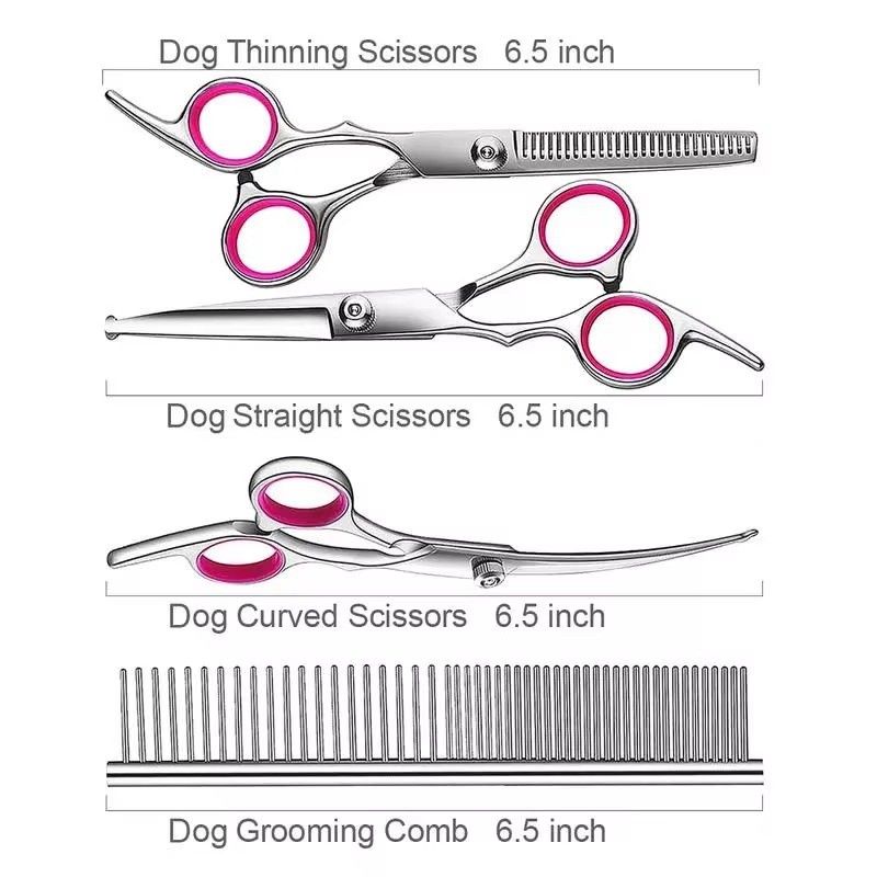 Dog Grooming Scissors Set With Safety Round Tips, Sharp And Durable Titanium Coated Professional Dog Grooming Kit For Dog Cat