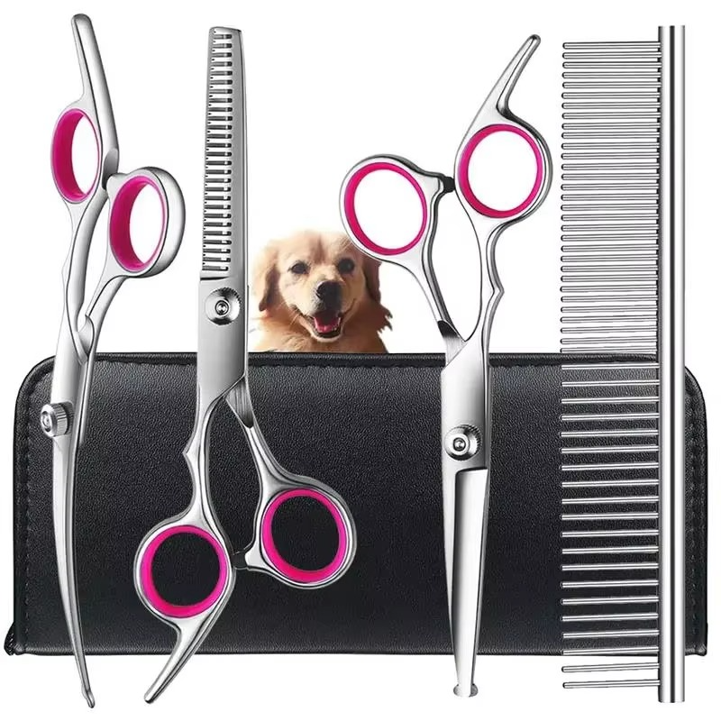 Dog Grooming Scissors Set With Safety Round Tips, Sharp And Durable Titanium Coated Professional Dog Grooming Kit For Dog Cat