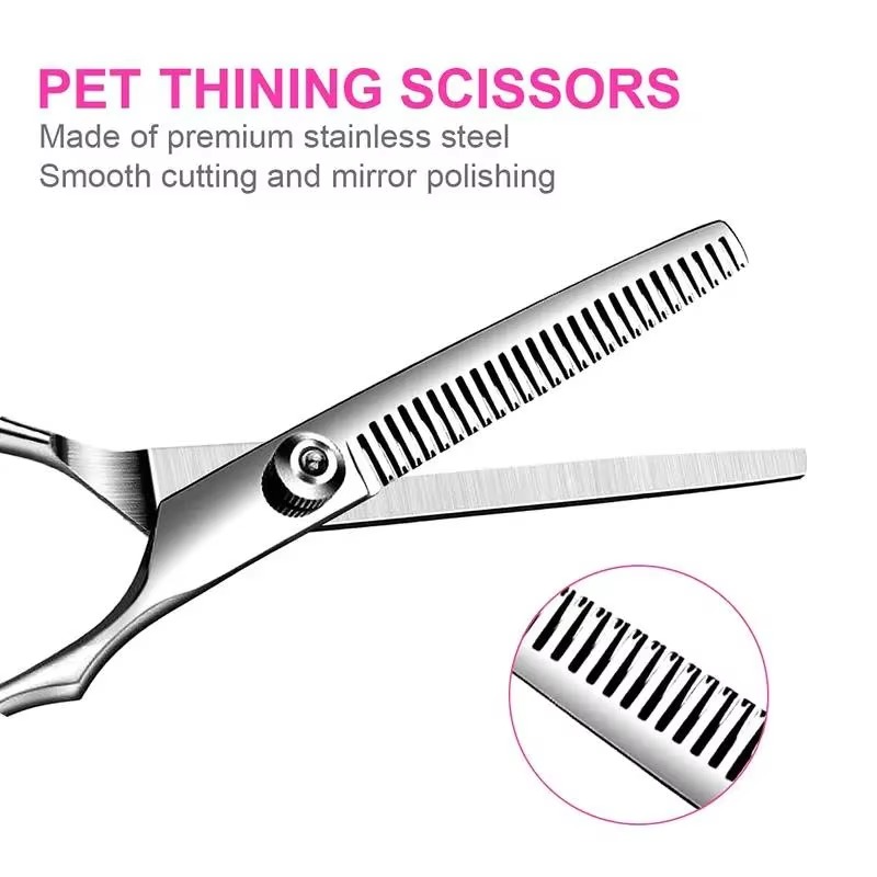 Dog Grooming Scissors Set With Safety Round Tips, Sharp And Durable Titanium Coated Professional Dog Grooming Kit For Dog Cat