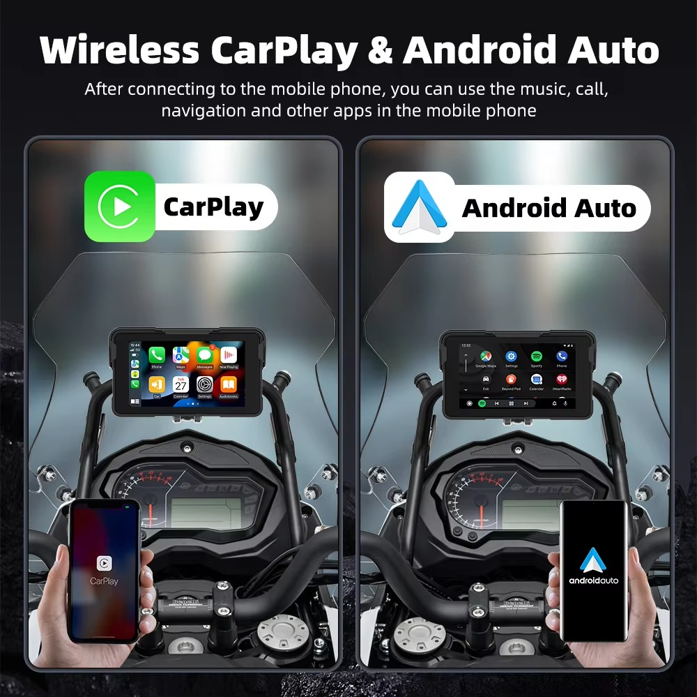 5 Inch Motorcycle Portable Navigation GPS Wireless Carplay Android Auto IP67 Waterproof Motorcycle Touch Screen Display