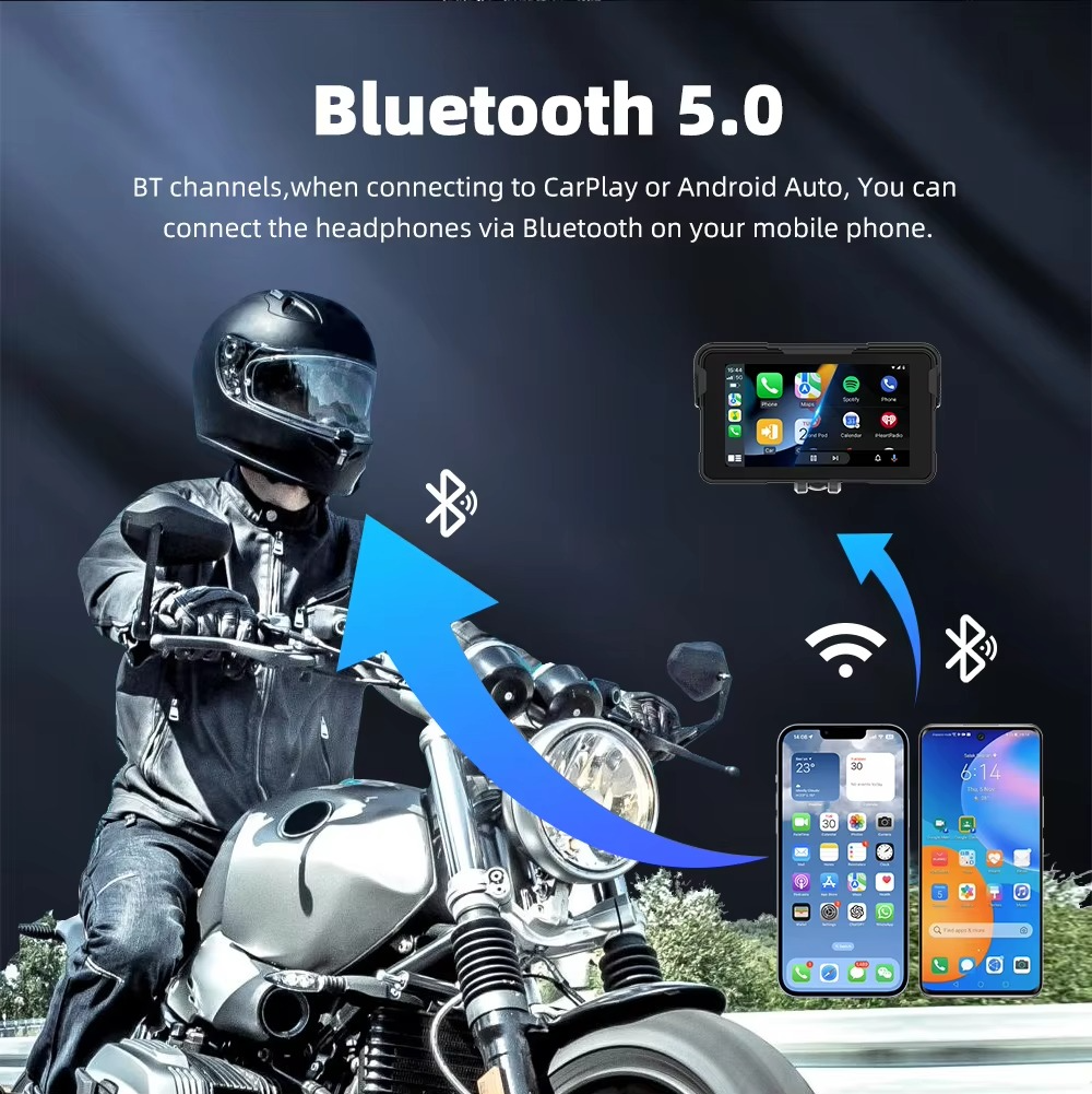 5 Inch Motorcycle Portable Navigation GPS Wireless Carplay Android Auto IP67 Waterproof Motorcycle Touch Screen Display