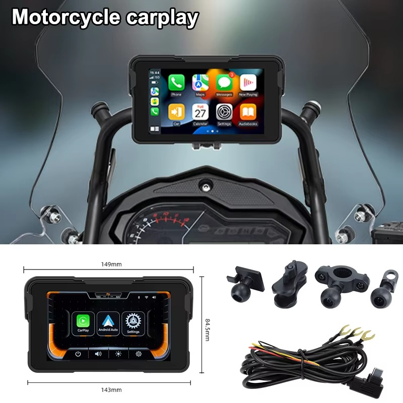 5 Inch Motorcycle Portable Navigation GPS Wireless Carplay Android Auto IP67 Waterproof Motorcycle Touch Screen Display