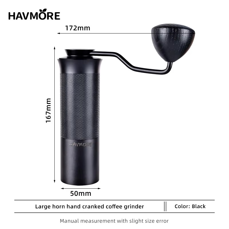 HAVMORE Stainless Seven-angle Steel Conical Burr Portable Manual Coffee Grinder Adjustable Aluminum Alloy Hand Coffee Grinder