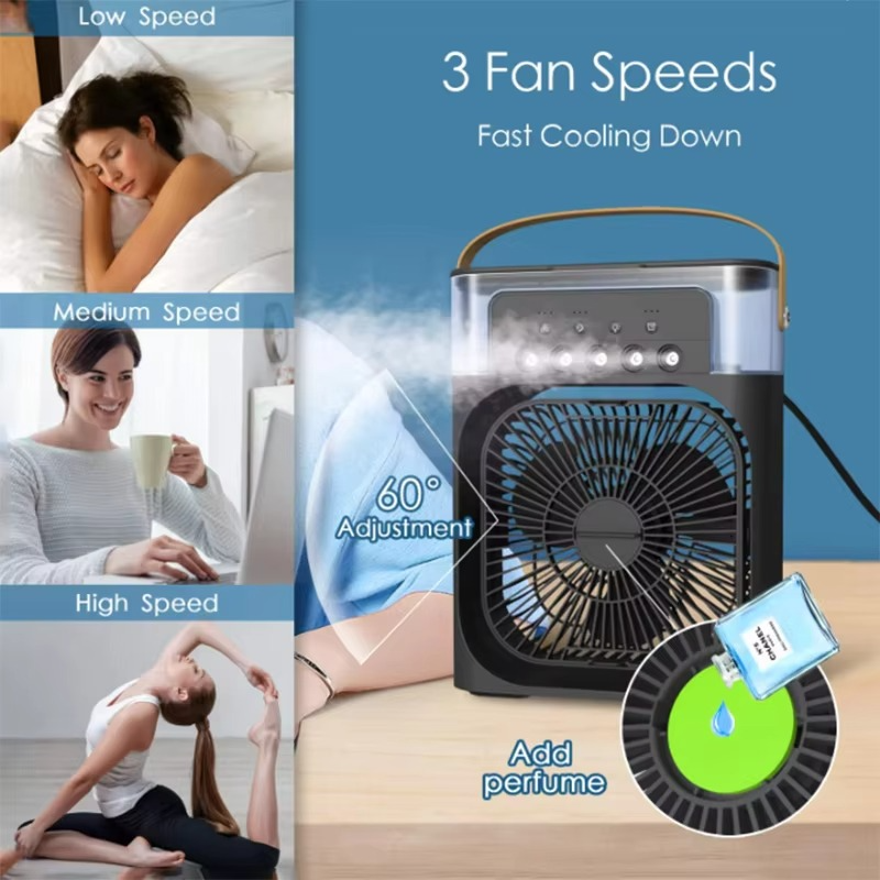 Modern portable fan air conditioner USB Electric fan LED water mist fun three-in-one air humidifier For Home room kitchen