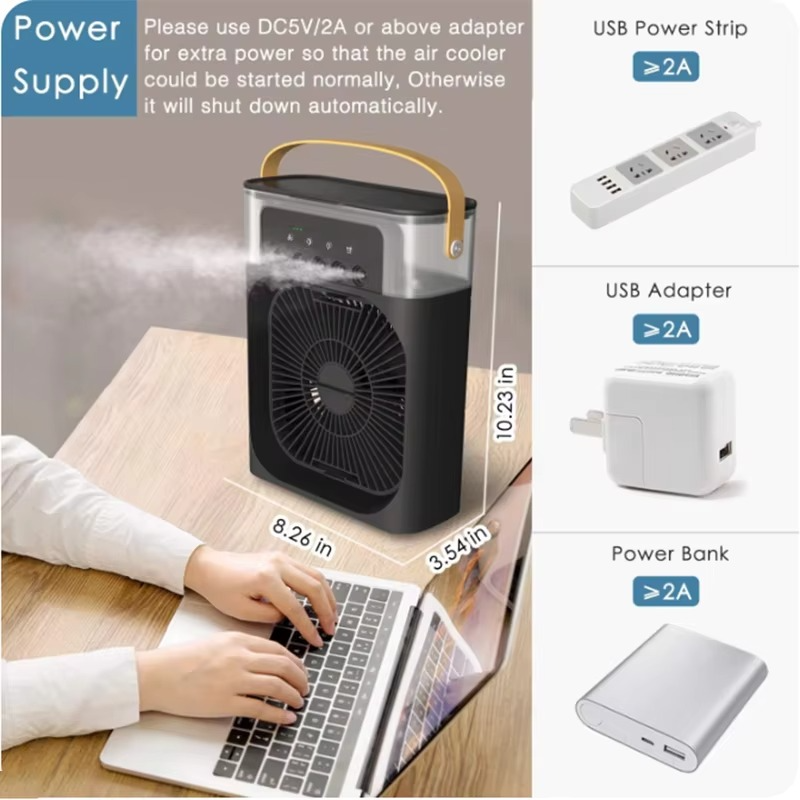 Modern portable fan air conditioner USB Electric fan LED water mist fun three-in-one air humidifier For Home room kitchen