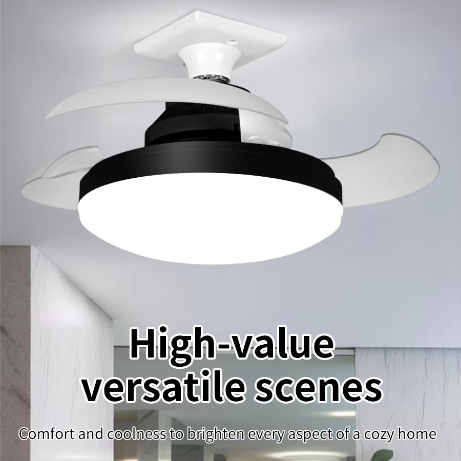 LED E27 Ceiling Fan Lights with Remote Control Silent Dimmable Timer Function Invisible Fan Light for Living Room Bedroom Office