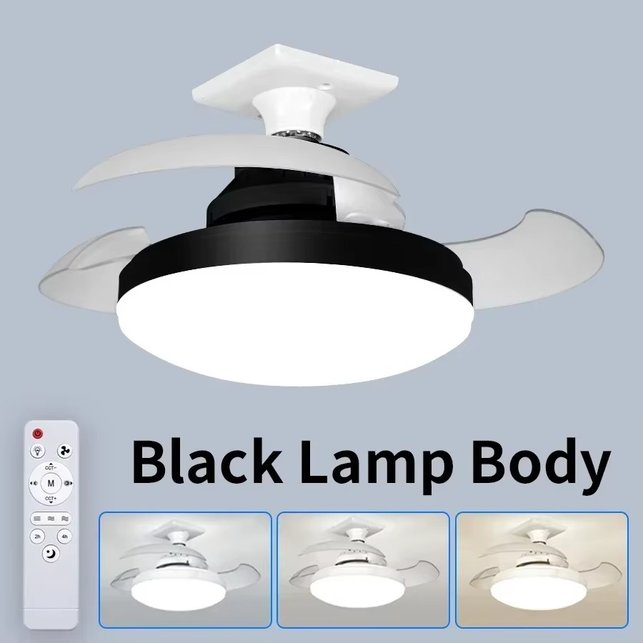 LED E27 Ceiling Fan Lights with Remote Control Silent Dimmable Timer Function Invisible Fan Light for Living Room Bedroom Office