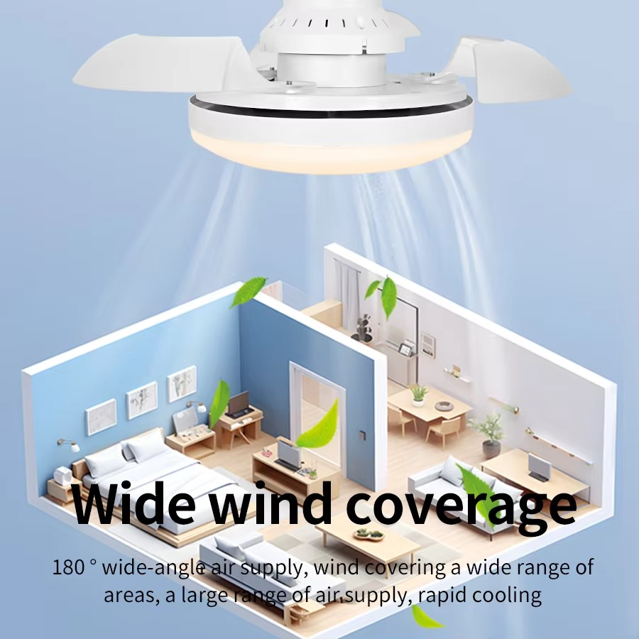LED E27 Ceiling Fan Lights with Remote Control Silent Dimmable Timer Function Invisible Fan Light for Living Room Bedroom Office