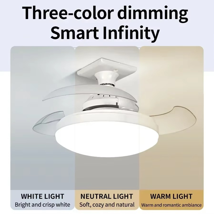 LED E27 Ceiling Fan Lights with Remote Control Silent Dimmable Timer Function Invisible Fan Light for Living Room Bedroom Office