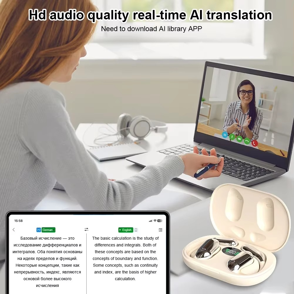 AI Translator Earbuds Pro - 144L Real-Time Speech To Text W/ANC Bluetooth 5.3 for Travel Business Calls Translation Headphones