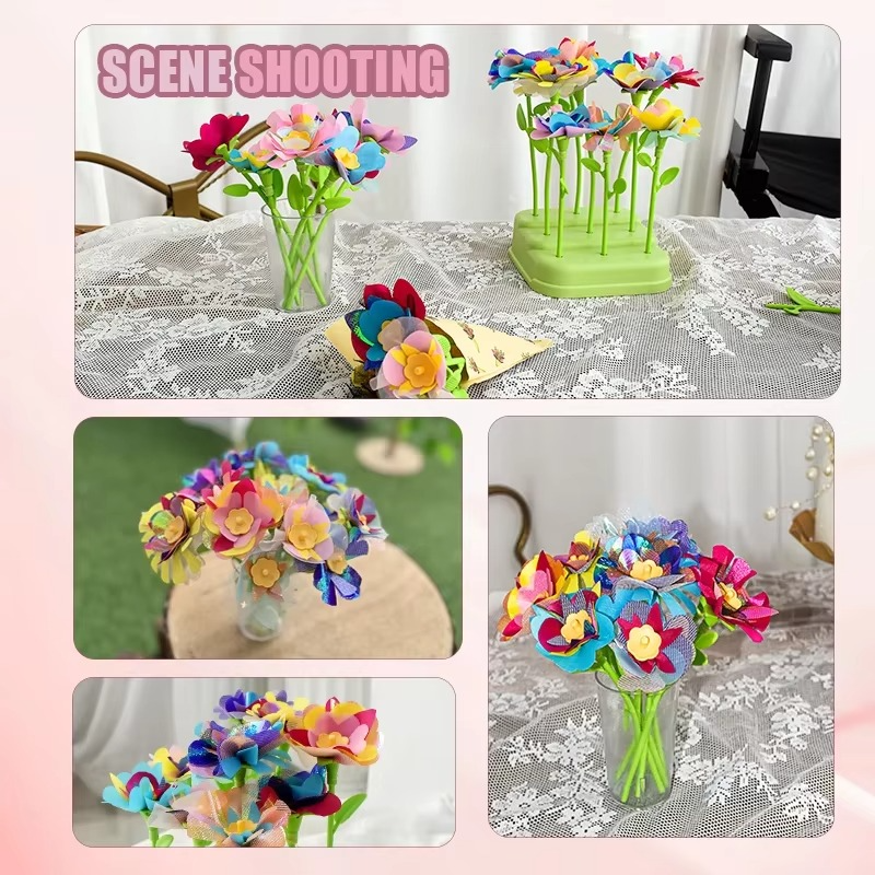 DIY Craft Kits Toys Kids Handmade Bouquet Making Machine Set Artificial Flower Toy Set Flower Arrangement Girls Educational Gift