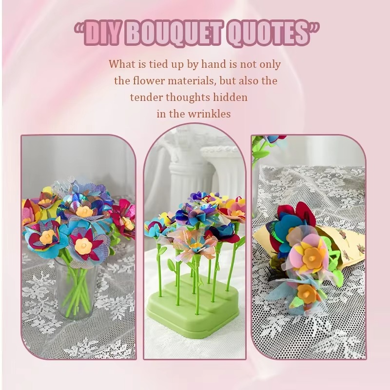 DIY Craft Kits Toys Kids Handmade Bouquet Making Machine Set Artificial Flower Toy Set Flower Arrangement Girls Educational Gift