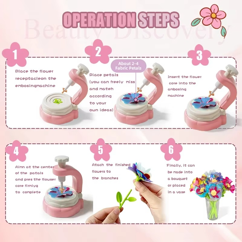DIY Craft Kits Toys Kids Handmade Bouquet Making Machine Set Artificial Flower Toy Set Flower Arrangement Girls Educational Gift