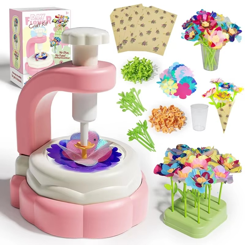 DIY Craft Kits Toys Kids Handmade Bouquet Making Machine Set Artificial Flower Toy Set Flower Arrangement Girls Educational Gift