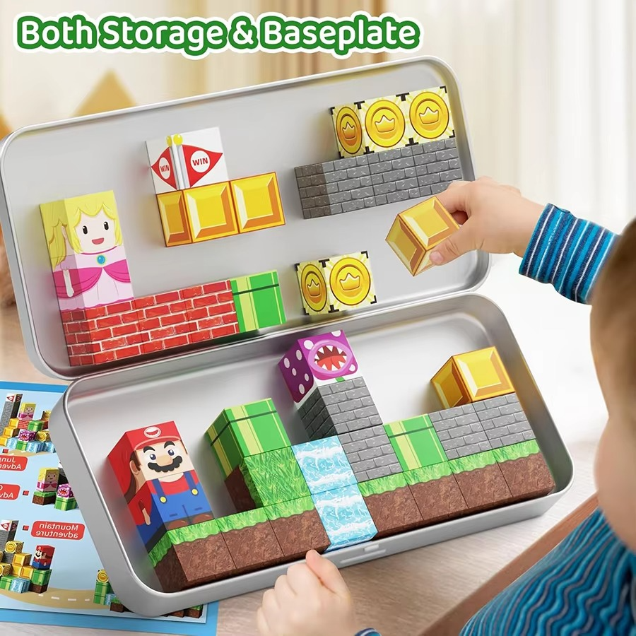 Mini Magnetic Blocks, Travel Magnet Building Blocks for Toddlers, 35 PCS Magnetic Building Toys with Portable Iron Box Magnetic