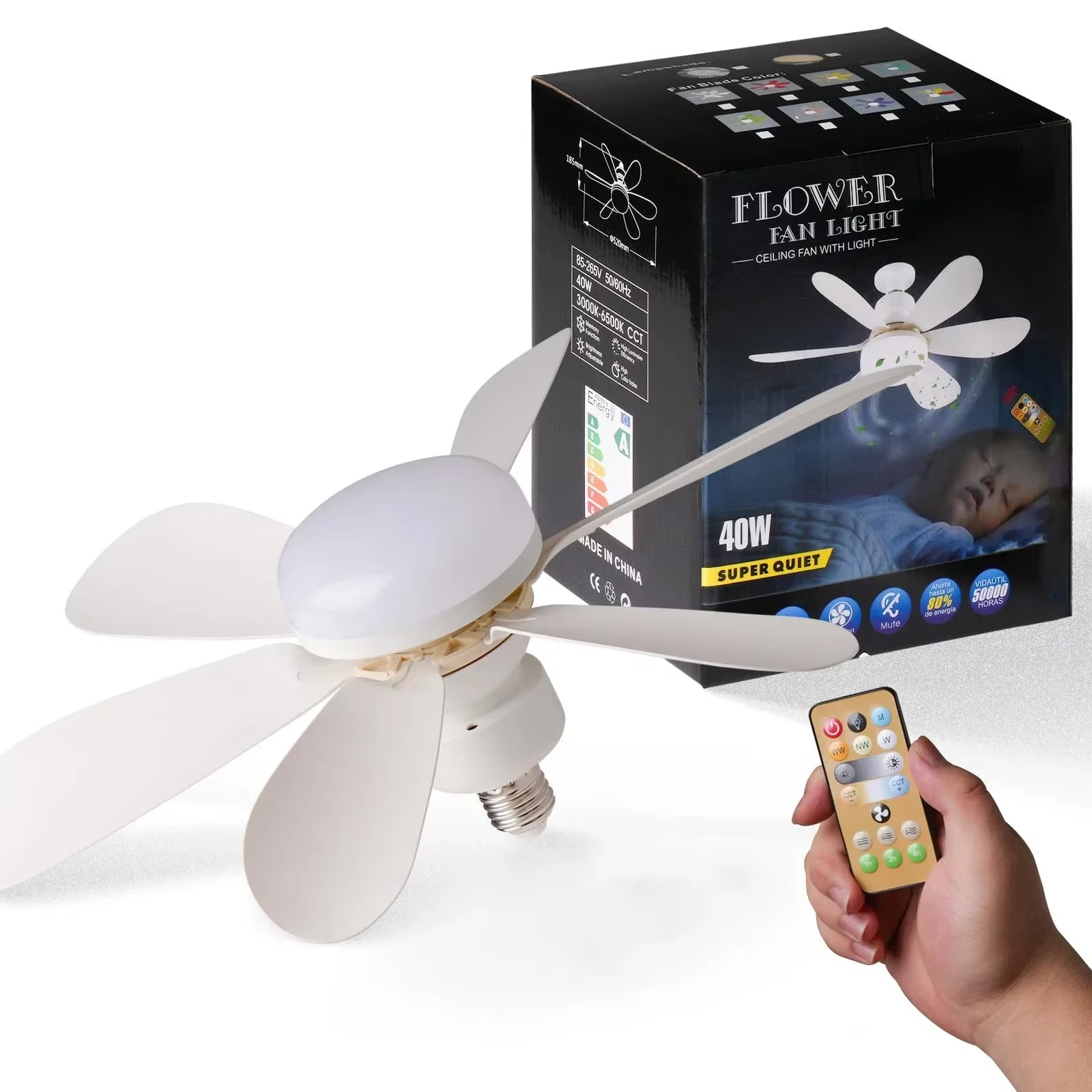 30W LED Light Fan Ceiling Fan with Remote Control E27 Base Intelligent Silent Ceiling Fan for Bedroom Living Room Smart Wireless