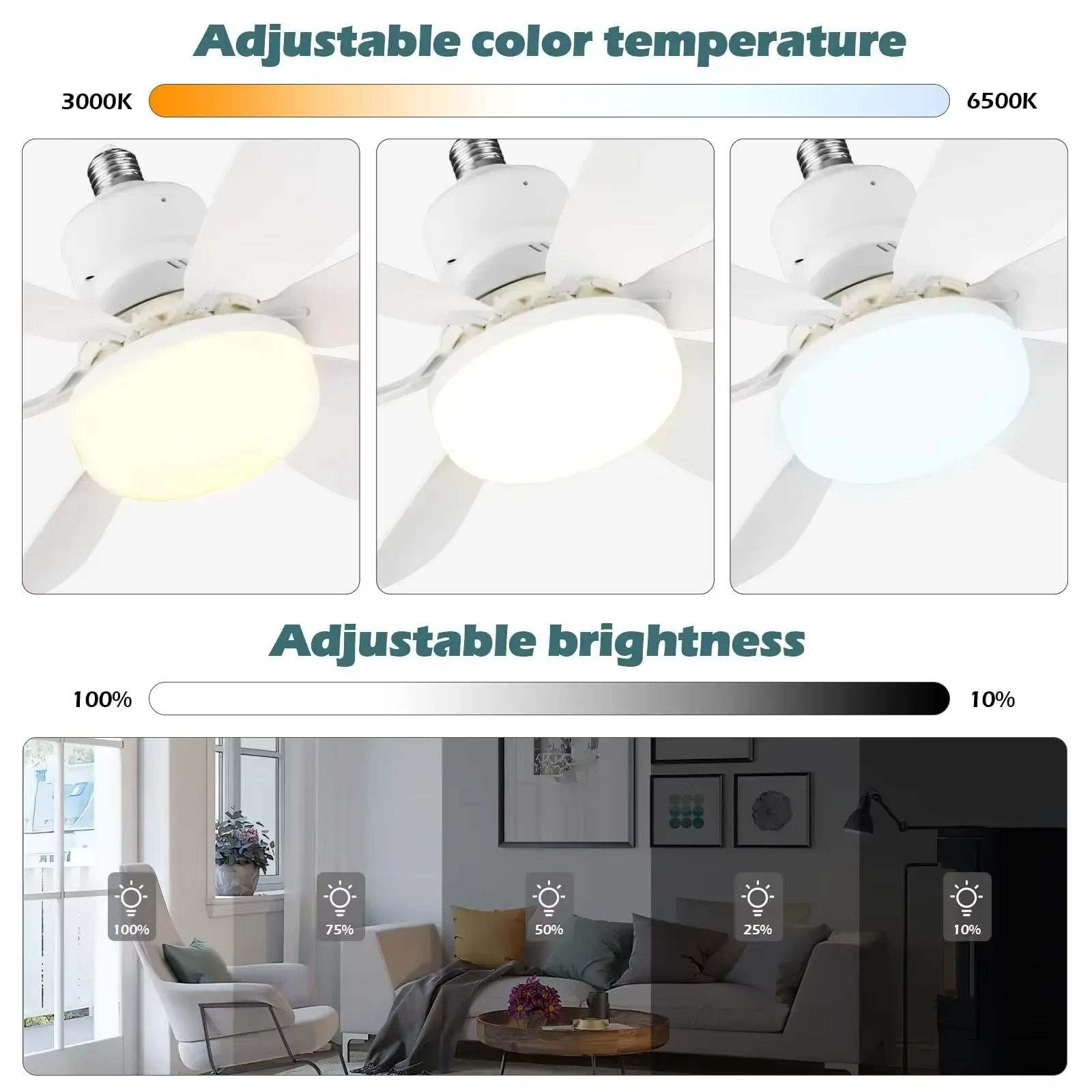 30W LED Light Fan Ceiling Fan with Remote Control E27 Base Intelligent Silent Ceiling Fan for Bedroom Living Room Smart Wireless