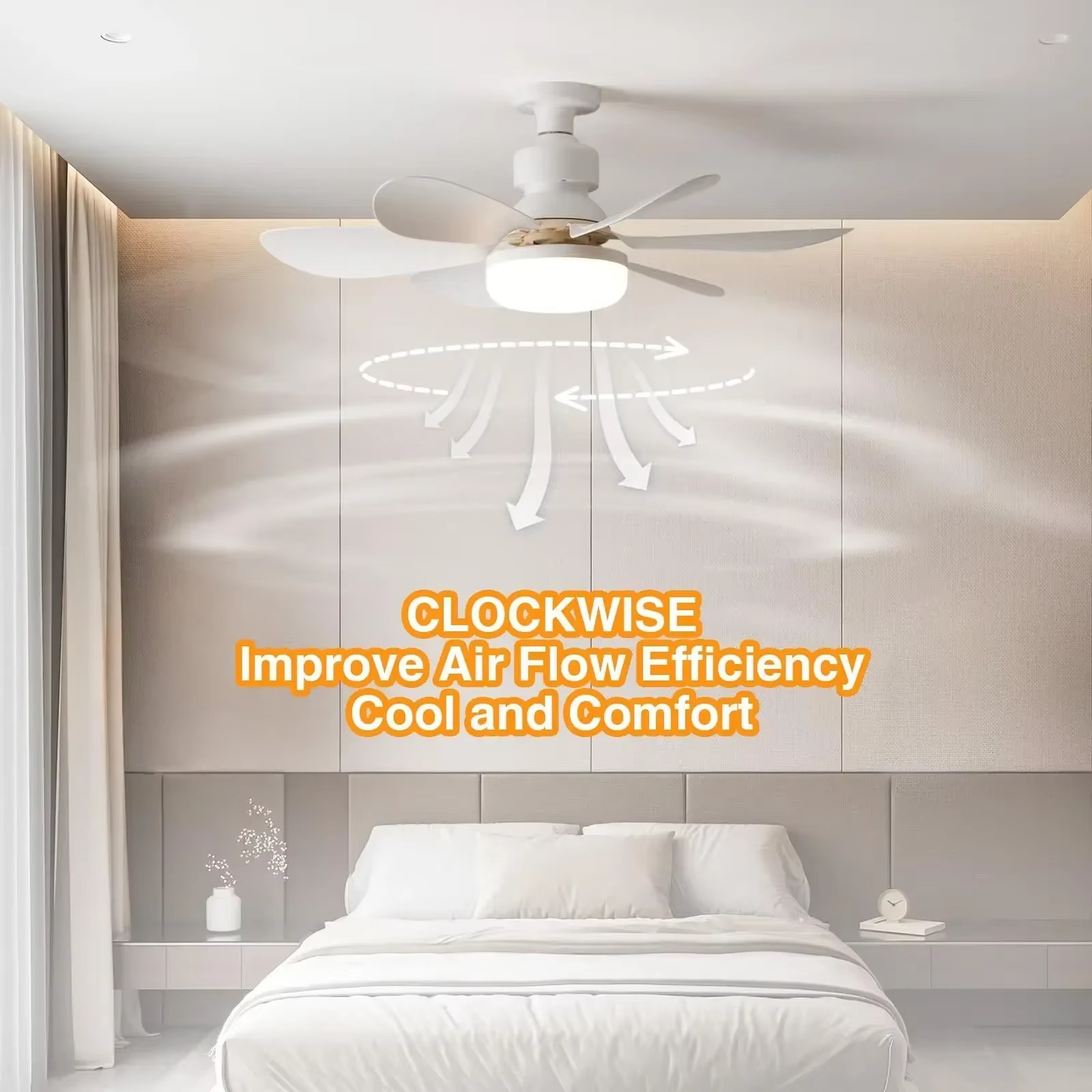 30W LED Light Fan Ceiling Fan with Remote Control E27 Base Intelligent Silent Ceiling Fan for Bedroom Living Room Smart Wireless
