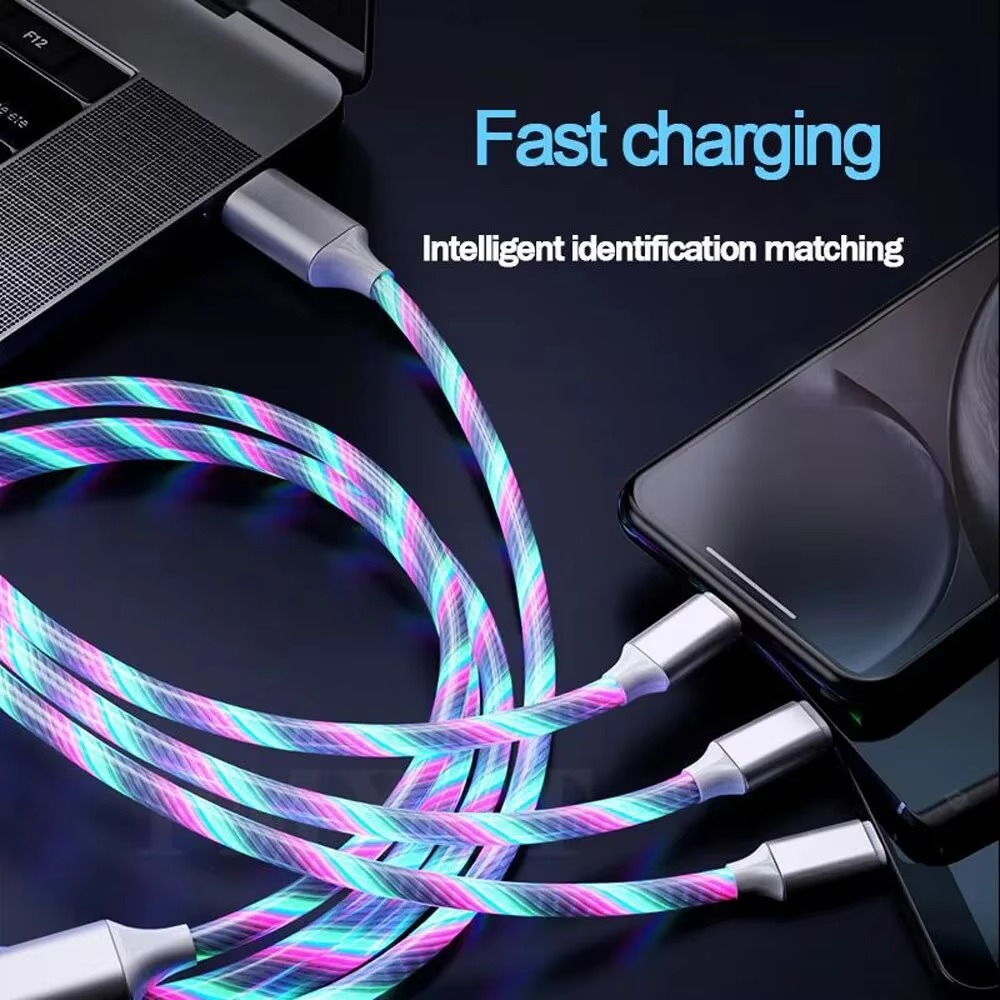 Câble De Charge Rapide 3 En 1 Avec Éclairage LED, 3A, Micro USB Type C, Pour IPhone, Samsung, Xiaomi, Chargeur De Téléphone, Lig
