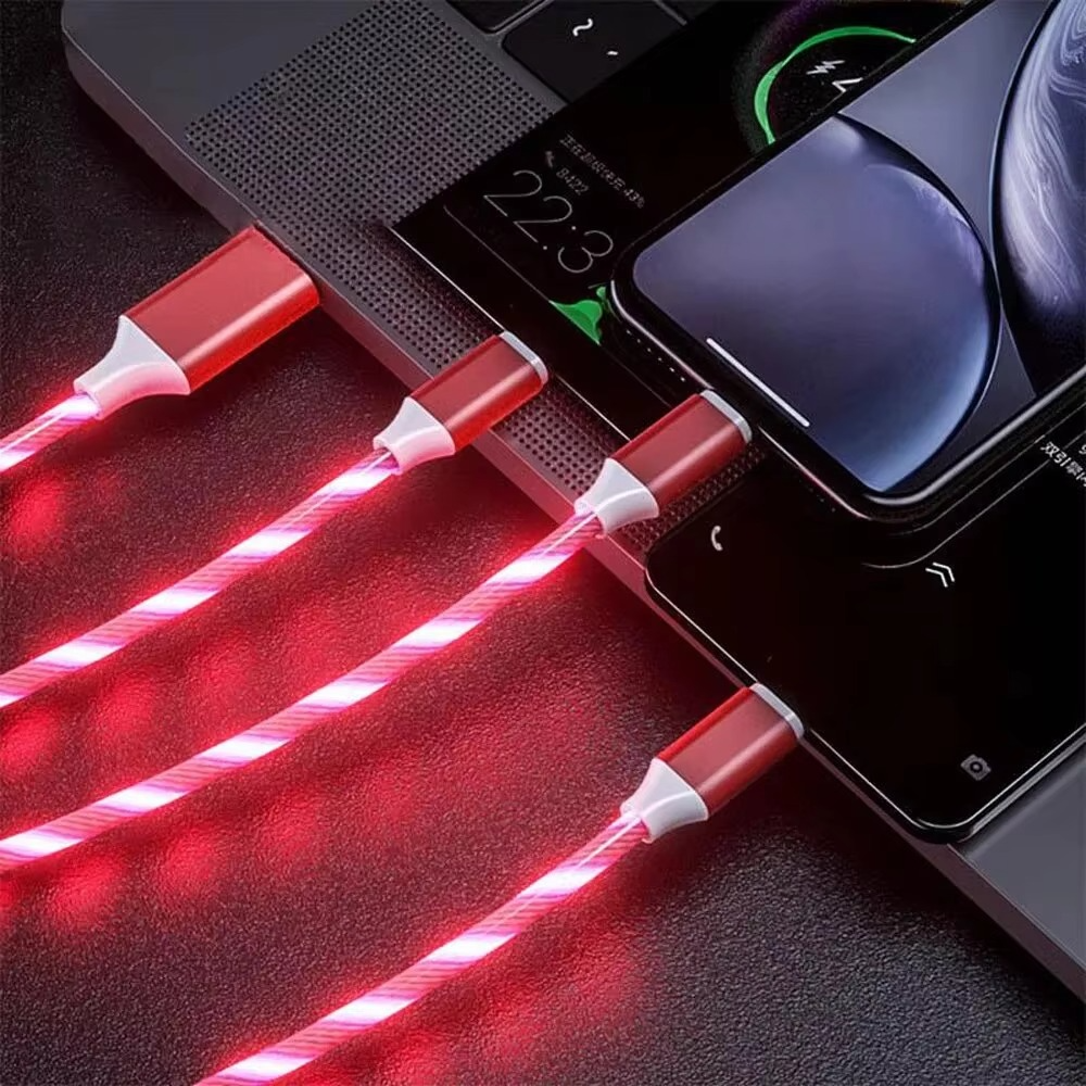 Câble De Charge Rapide 3 En 1 Avec Éclairage LED, 3A, Micro USB Type C, Pour IPhone, Samsung, Xiaomi, Chargeur De Téléphone, Lig
