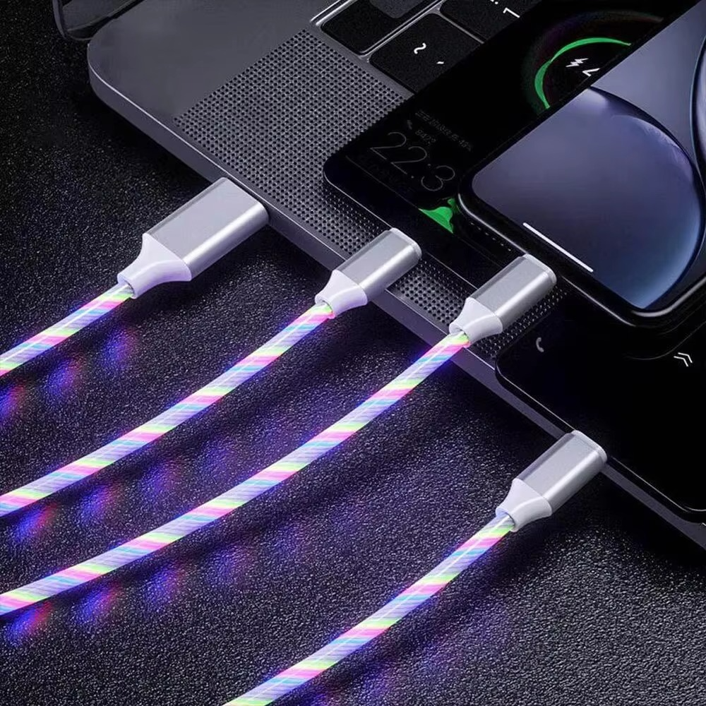 Câble De Charge Rapide 3 En 1 Avec Éclairage LED, 3A, Micro USB Type C, Pour IPhone, Samsung, Xiaomi, Chargeur De Téléphone, Lig