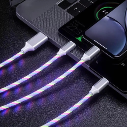 Câble De Charge Rapide 3 En 1 Avec Éclairage LED, 3A, Micro USB Type C, Pour IPhone, Samsung, Xiaomi, Chargeur De Téléphone, Lig