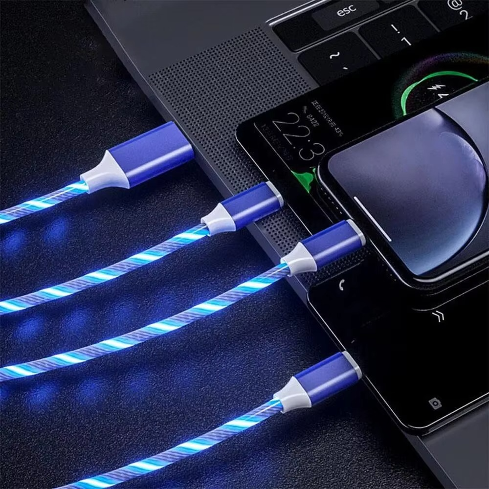 Câble De Charge Rapide 3 En 1 Avec Éclairage LED, 3A, Micro USB Type C, Pour IPhone, Samsung, Xiaomi, Chargeur De Téléphone, Lig