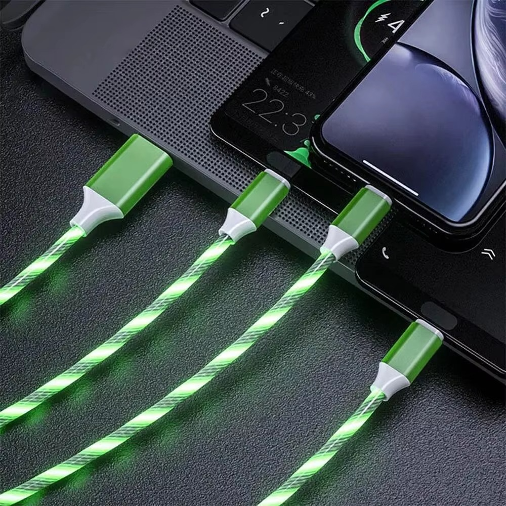 Câble De Charge Rapide 3 En 1 Avec Éclairage LED, 3A, Micro USB Type C, Pour IPhone, Samsung, Xiaomi, Chargeur De Téléphone, Lig