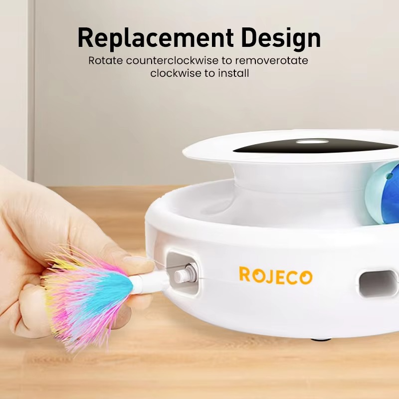 ROJECO 2 in 1 Smart Cat Toys Automatic Feather Fun Ball Toy Set For Cat Dog 5 Modes Electronic Interactive Pet Toy Accessories