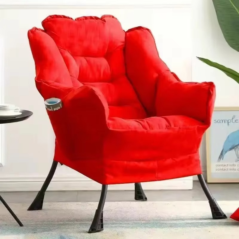 Costway Modern Polyester Fabric Lazy Chair Single Sofa Chair W Side Pocket Beige