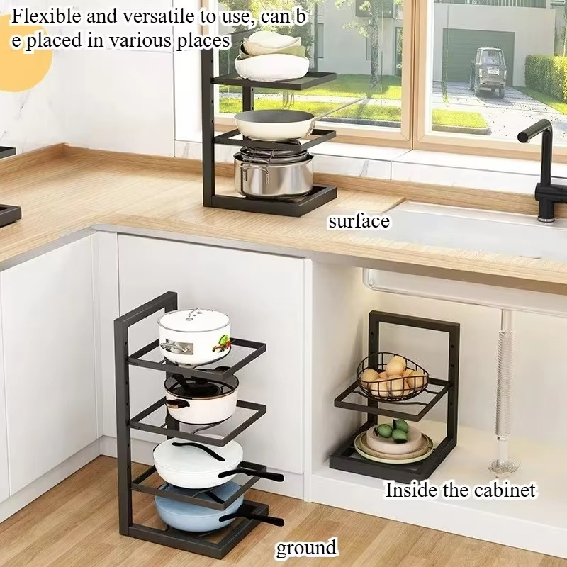 4 Tier Home Kitchen Pot Rack Cabinet Layered Adjustable Storage Rack Sink Storage Storage Cabinet