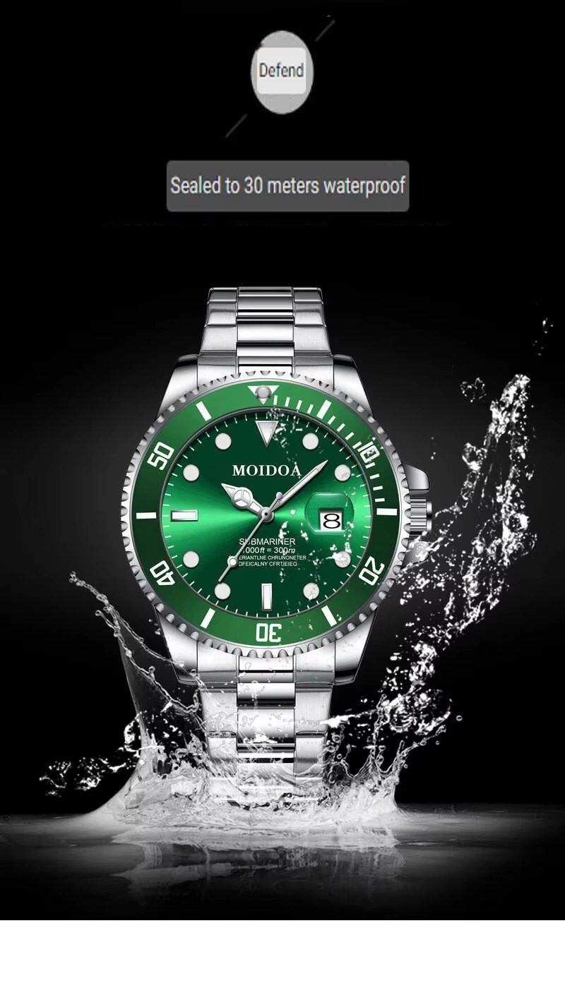 Green Water Ghost Fully Automatic Movement Quartz Watch Butterfly Buckle Calendar Luminous Waterproof Sports Trendy Watch