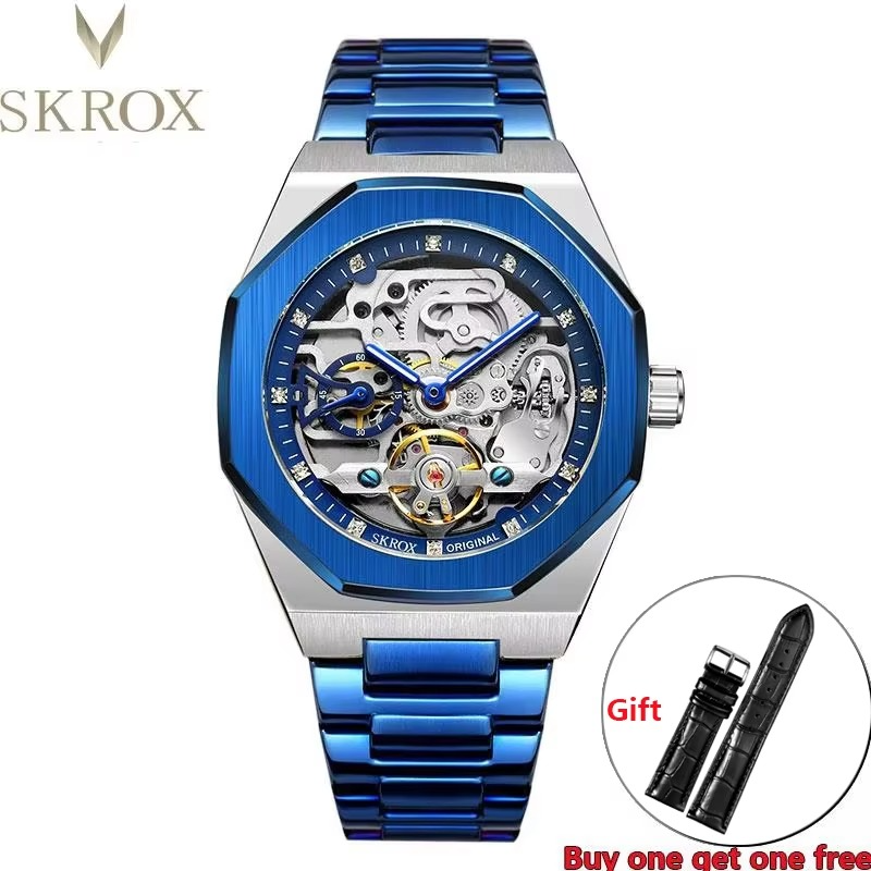 High-end Luxury Automatic Movement octagon Man Watch High Quality Stainless Steel Mechanical Skeleton Male Wrist Watches SKROX