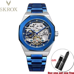 High-end Luxury Automatic Movement octagon Man Watch High Quality Stainless Steel Mechanical Skeleton Male Wrist Watches SKROX